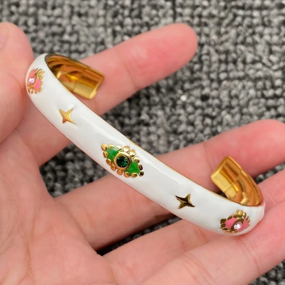 Colored Enamel Evil Eye Gold Plated SS Cuff Bangle